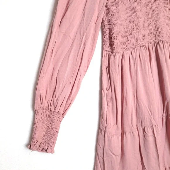 Meroketty Mini Dress Womens S Pink Smocked Tiered‎ Long Sleeve NWoT Flowy - Picture 7 of 13